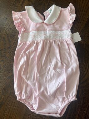 Baby Girls Pink Smocked Peter Pan Collar bubble